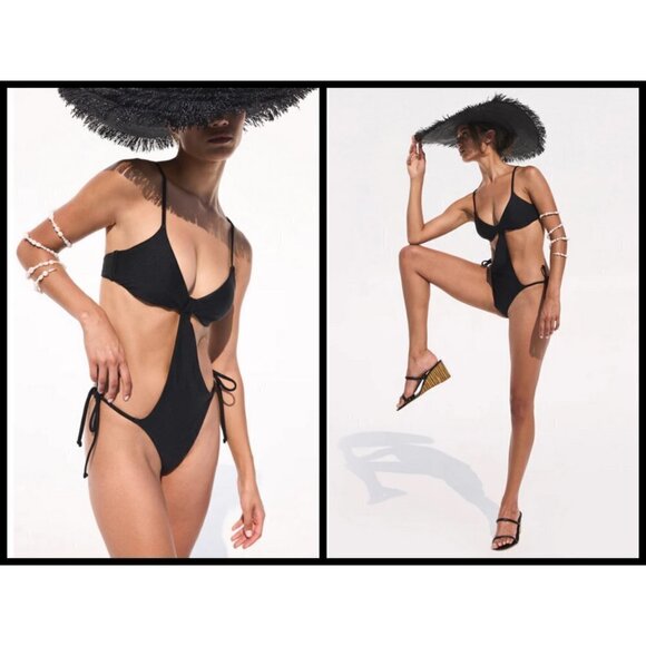 💕CULT GAIA💕 Teo Cutout One-Piece Swimsuit ~ Black Medium M NWT - Picture 1 of 16